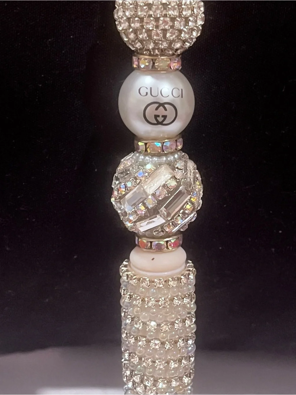 Designer inspired ultra luxe Silver Crystal Logo focal fancy beaded pen
